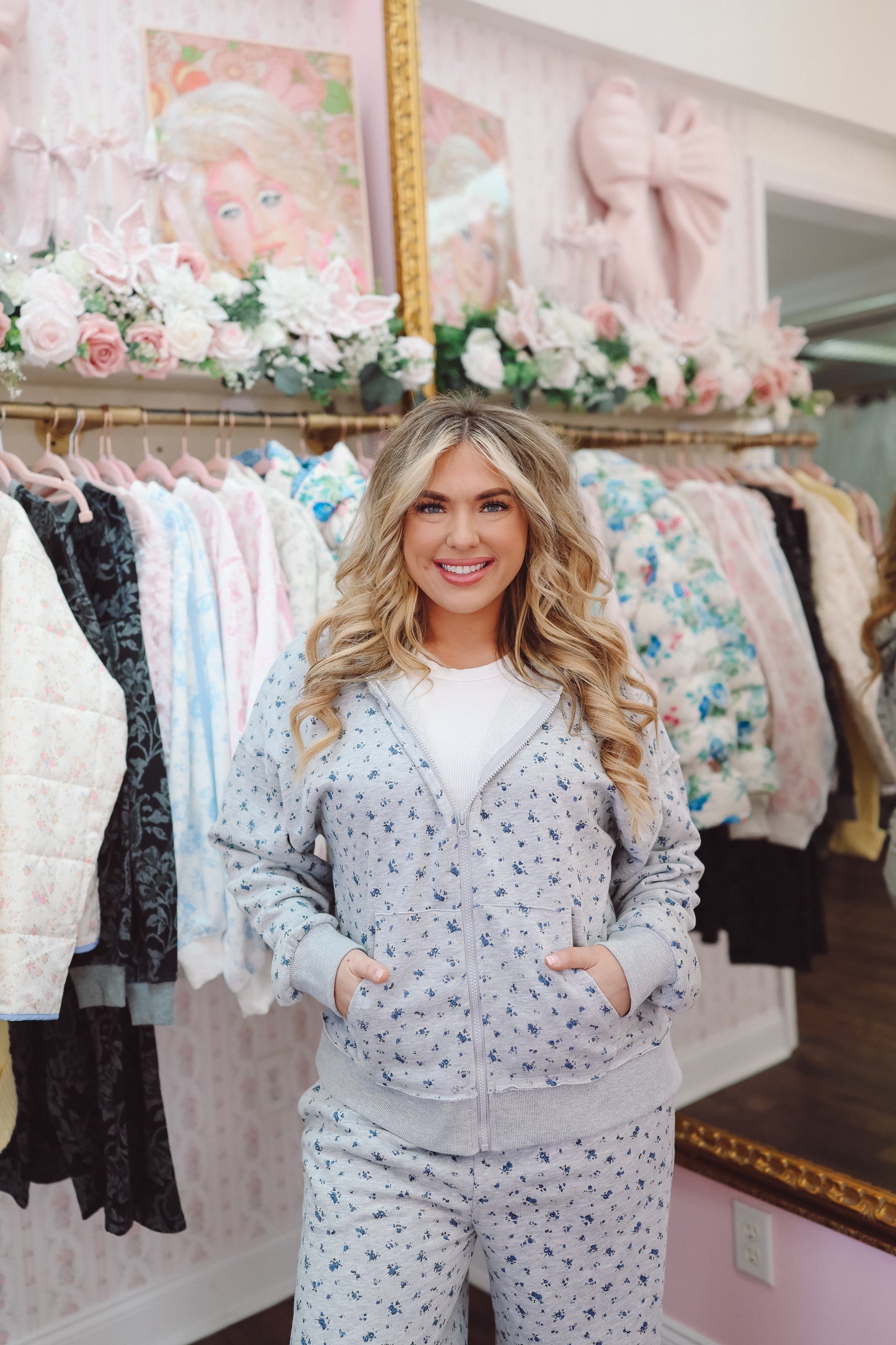 Riley Hooded Floral Jacket - Heather Grey