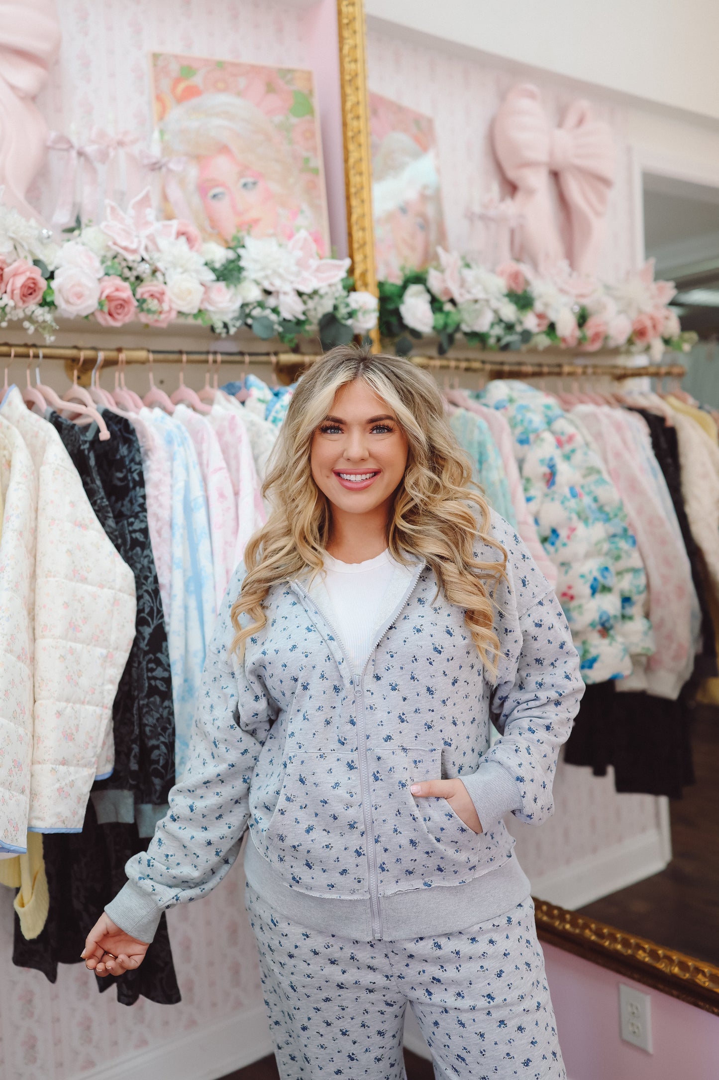 Riley Hooded Floral Jacket - Heather Grey