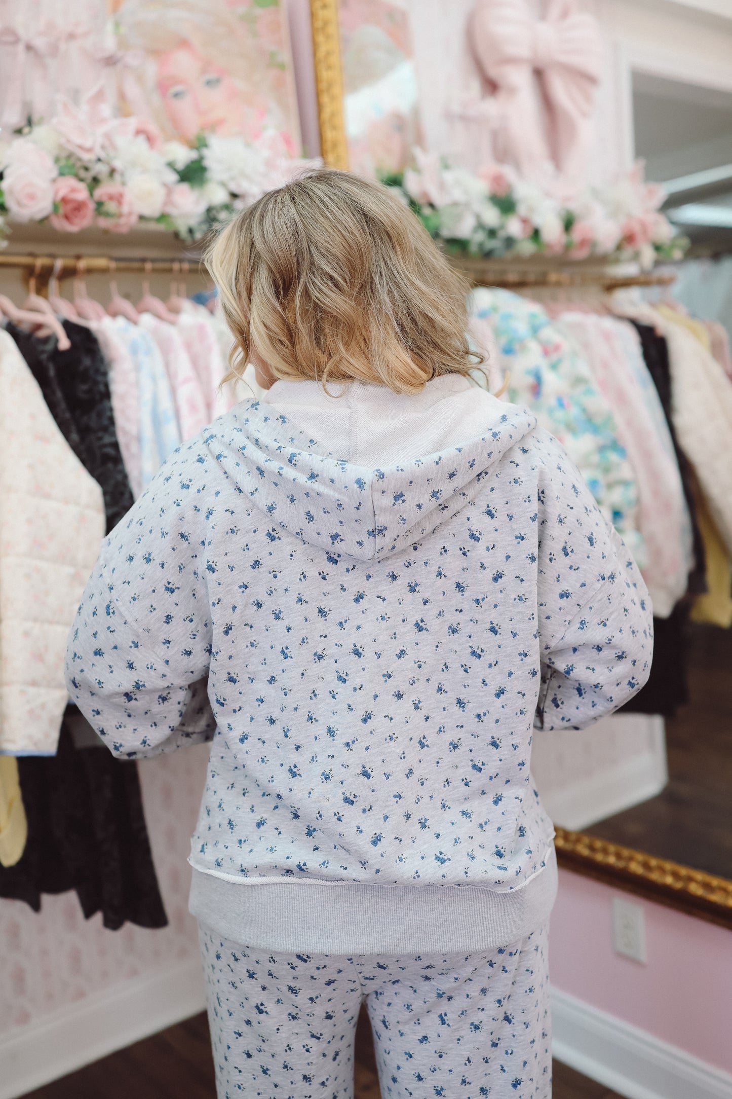 Riley Floral Lounge Pants - Heather Grey