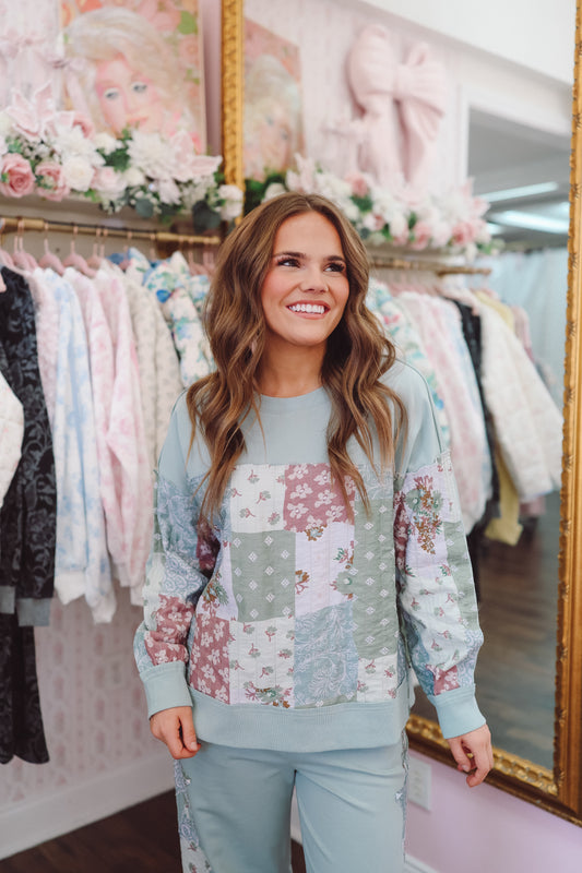 Nina Patchwork Pullover Top - Sage Multi