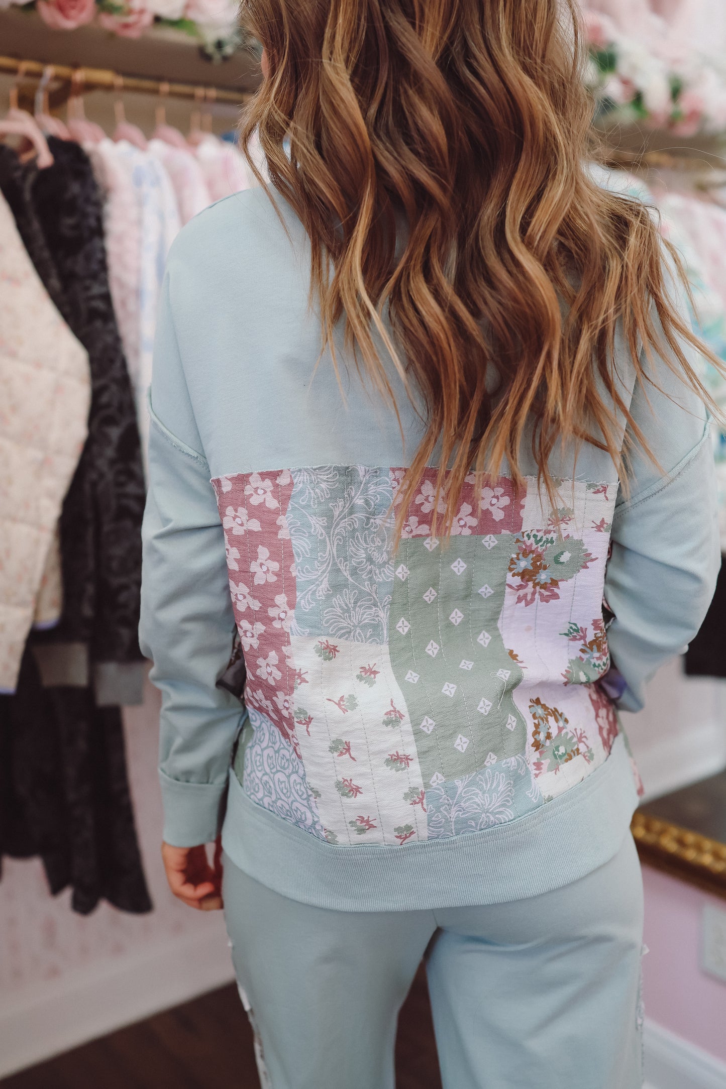 Nina Patchwork Pullover Top - Sage Multi