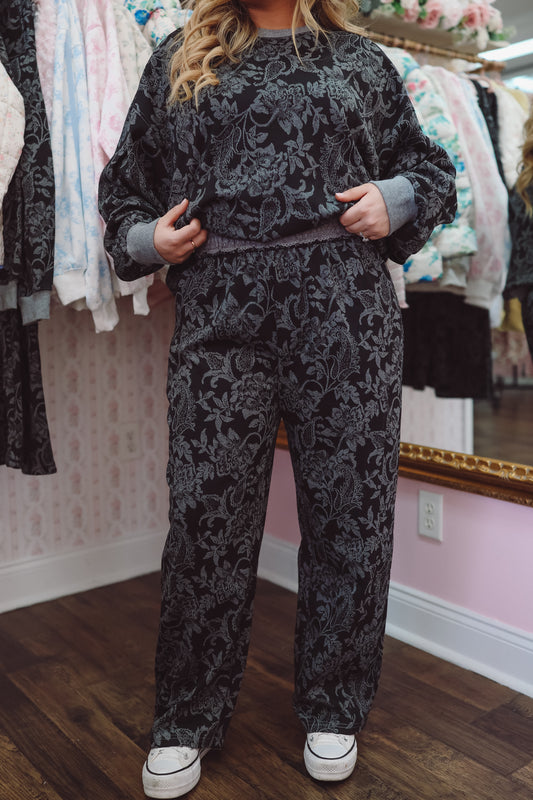 Annie Floral Lounge Pants - Black