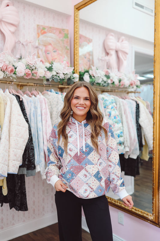 Haven Patchwork Quilted Hoodie - Blue Multi