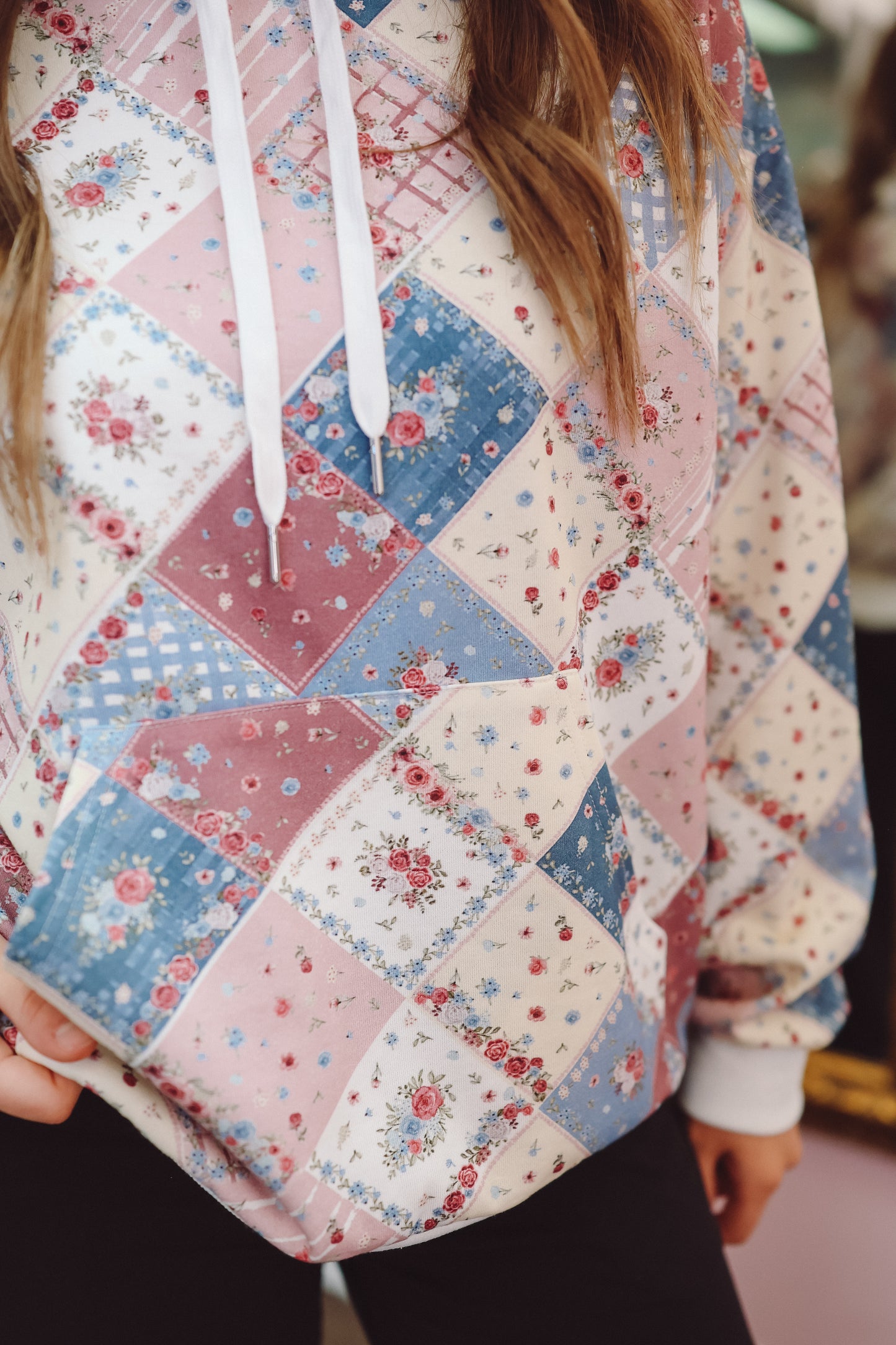 Haven Patchwork Quilted Hoodie - Blue Multi