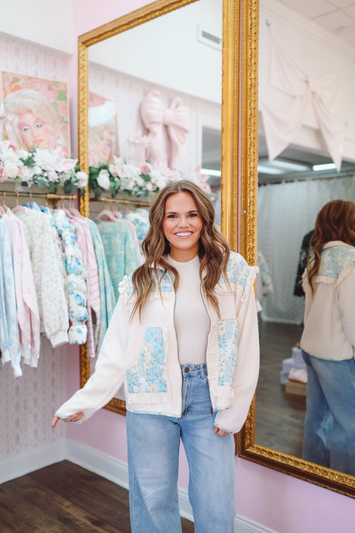 Harley Patchwork Ruffle Fleece Jacket - Butter Blue