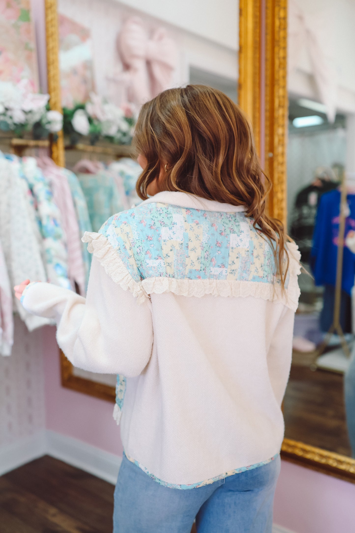 Harley Patchwork Ruffle Fleece Jacket - Butter Blue