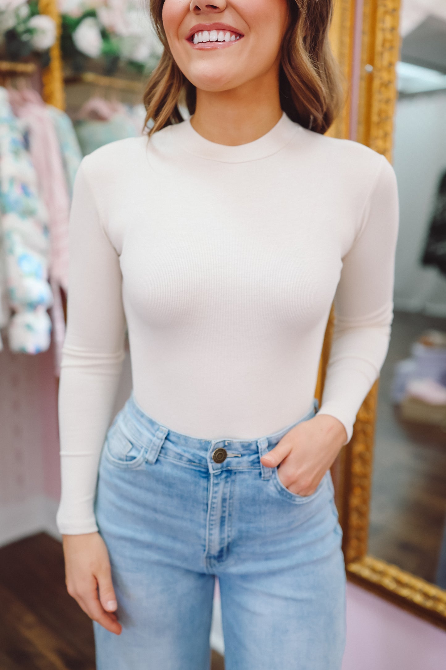 Gabby Mock Neck Bodysuit - Ivory