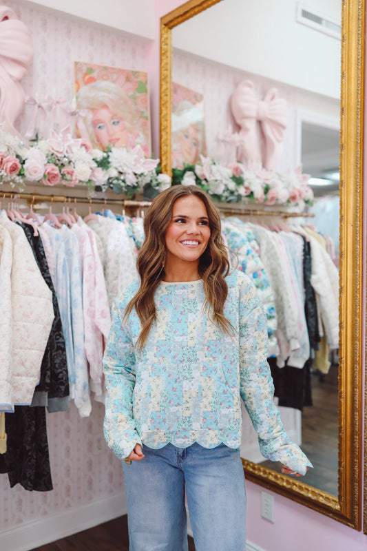 Westin Patchwork Quilted Scallop Pullover - Blue Multi