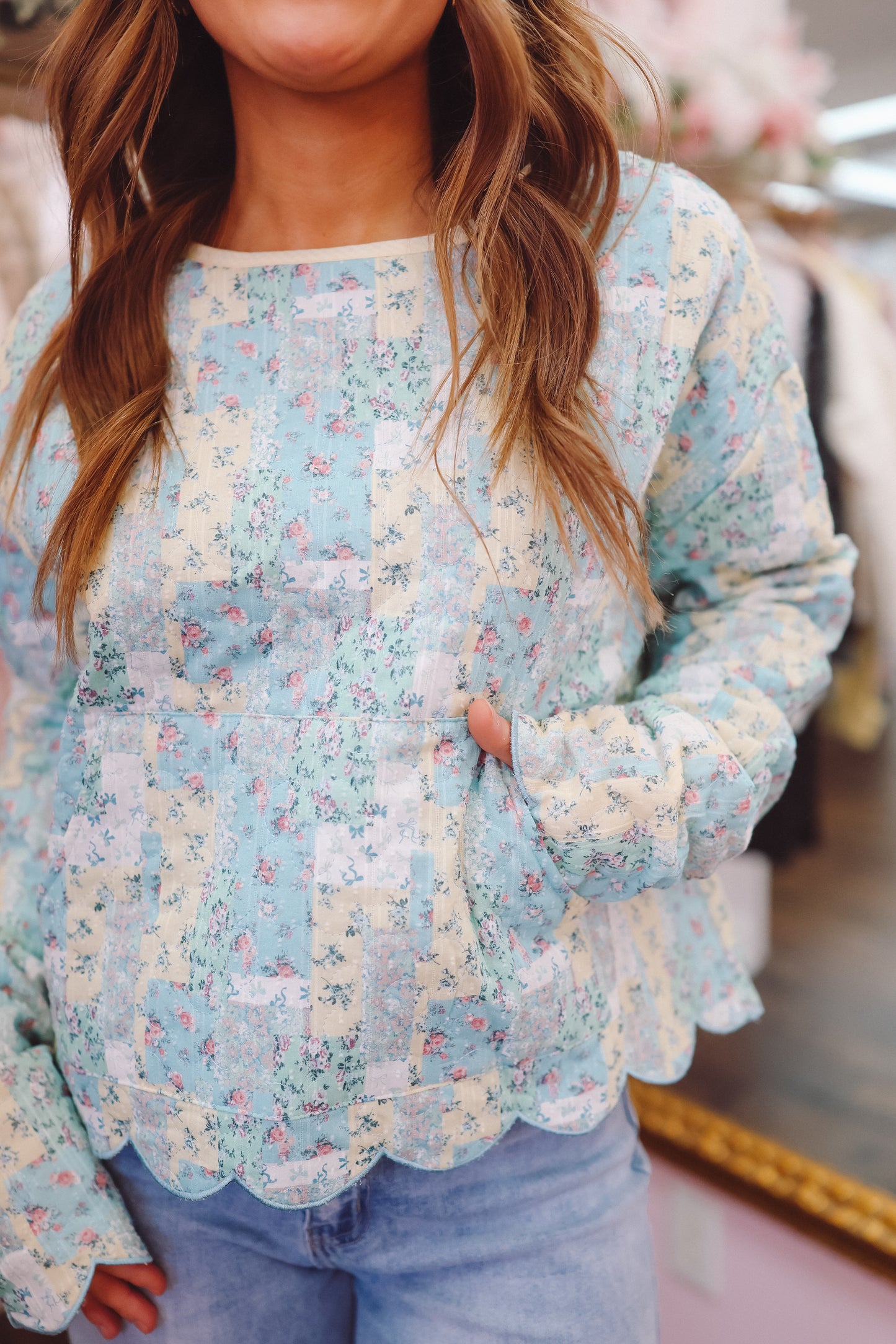 Westin Patchwork Quilted Scallop Pullover - Blue Multi