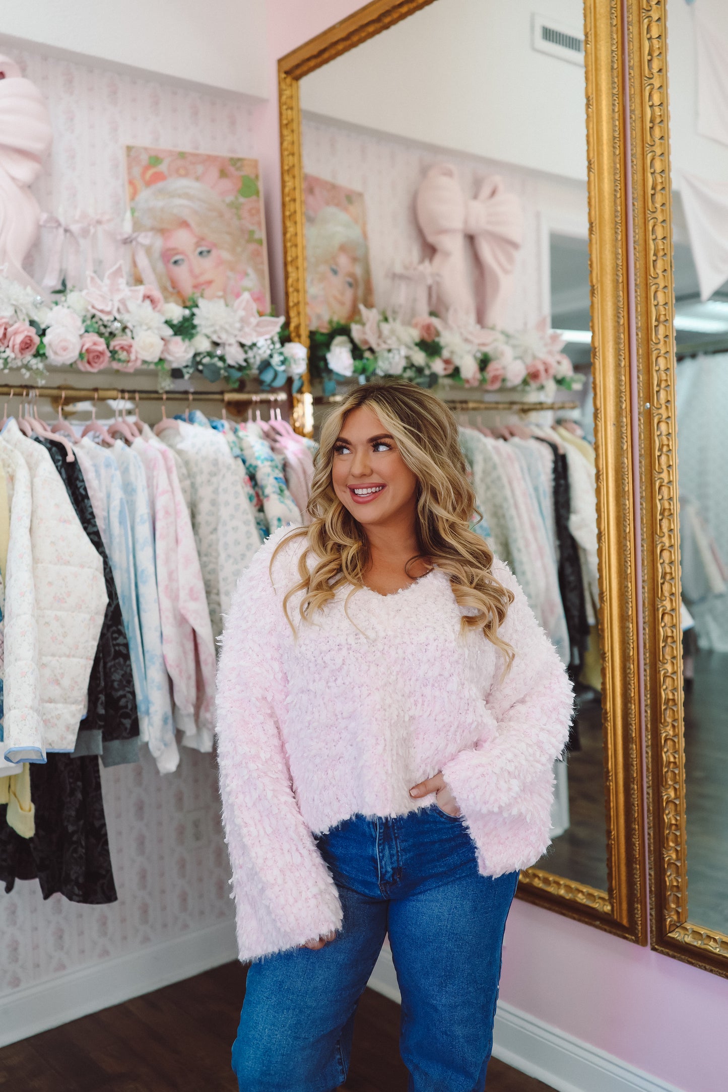 Gina Fuzzy Sweater - Pink