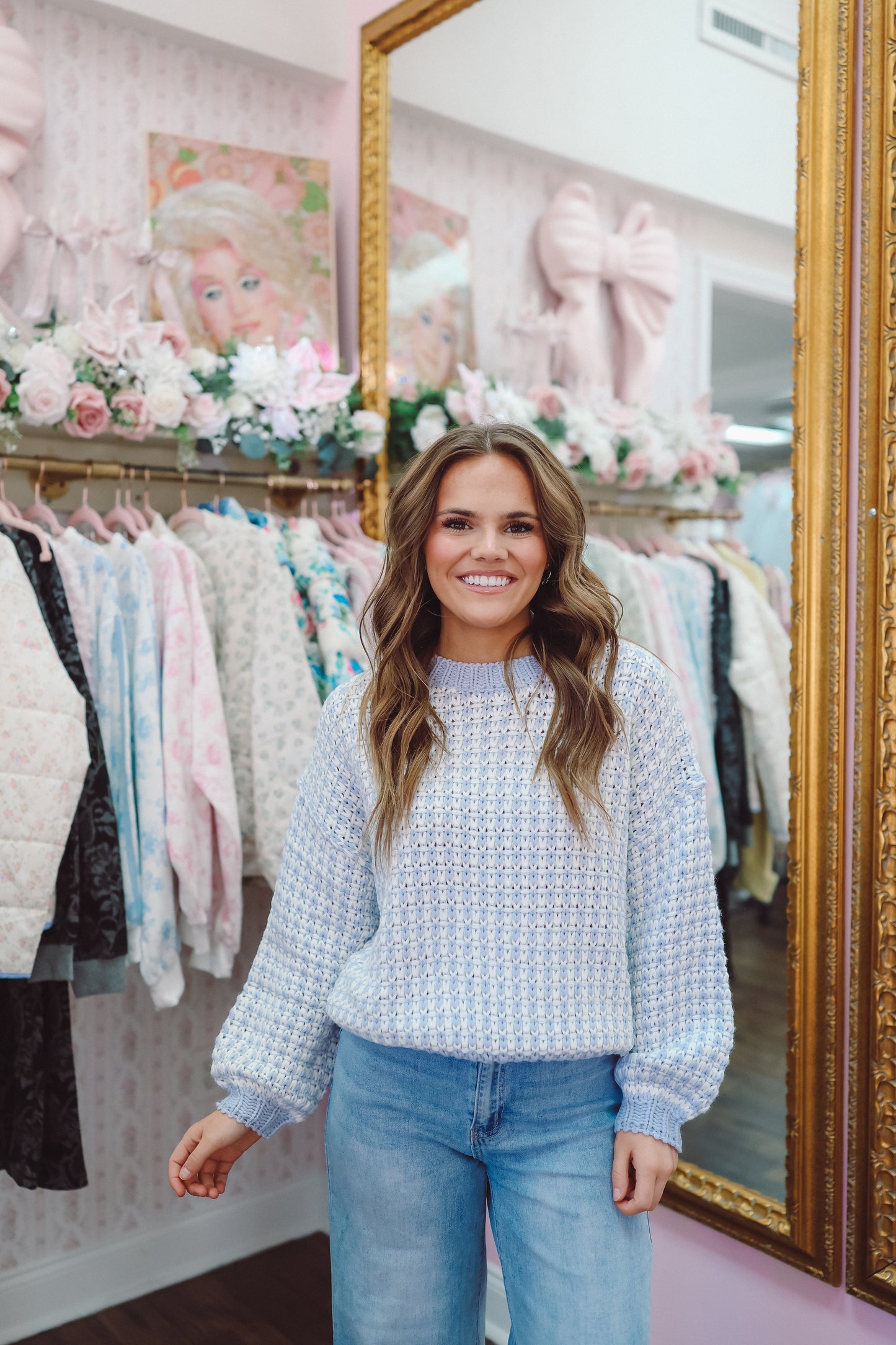 Colleen Two-Tone Textured Sweater - Light Blue