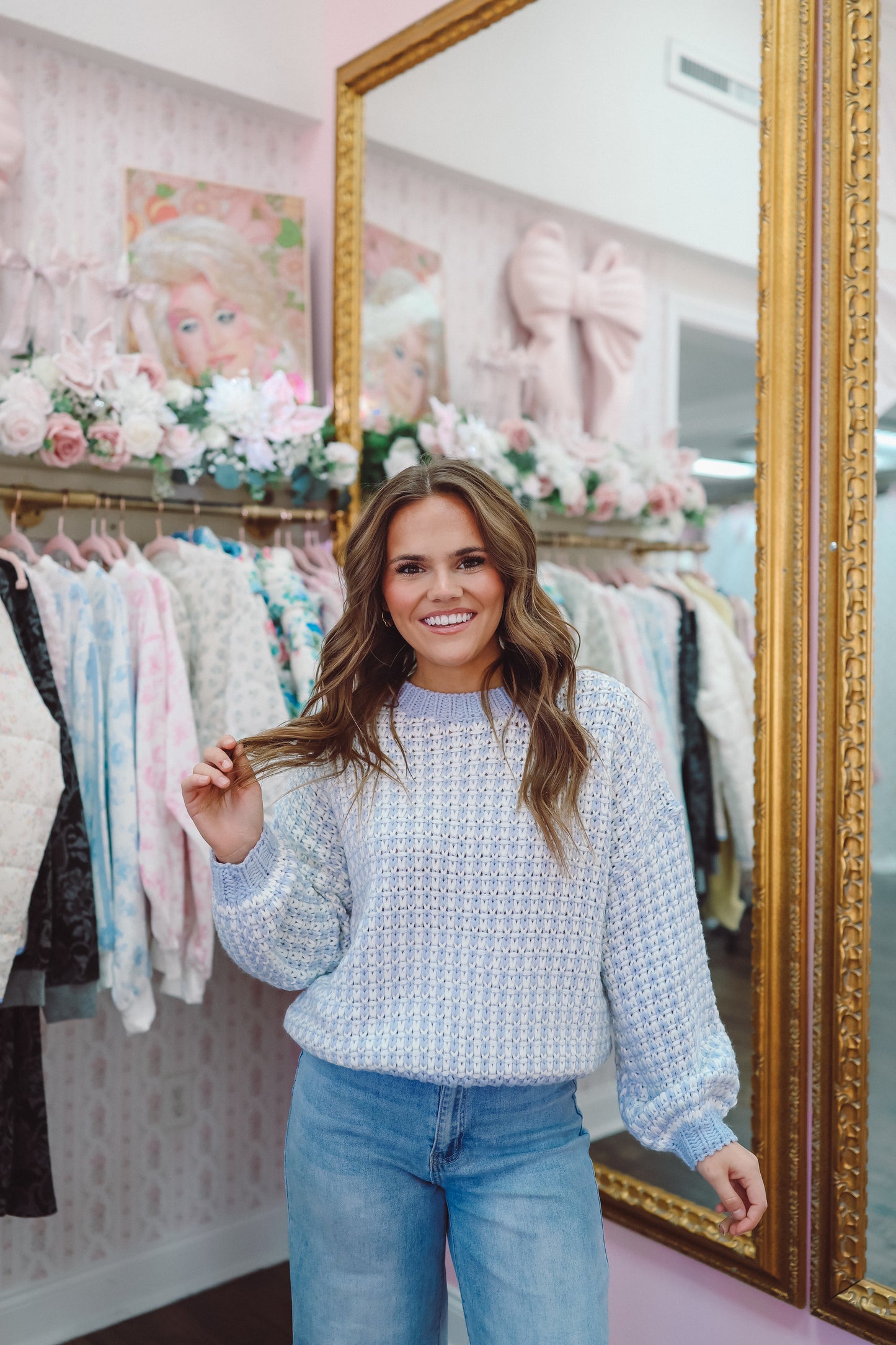 Colleen Two-Tone Textured Sweater - Light Blue