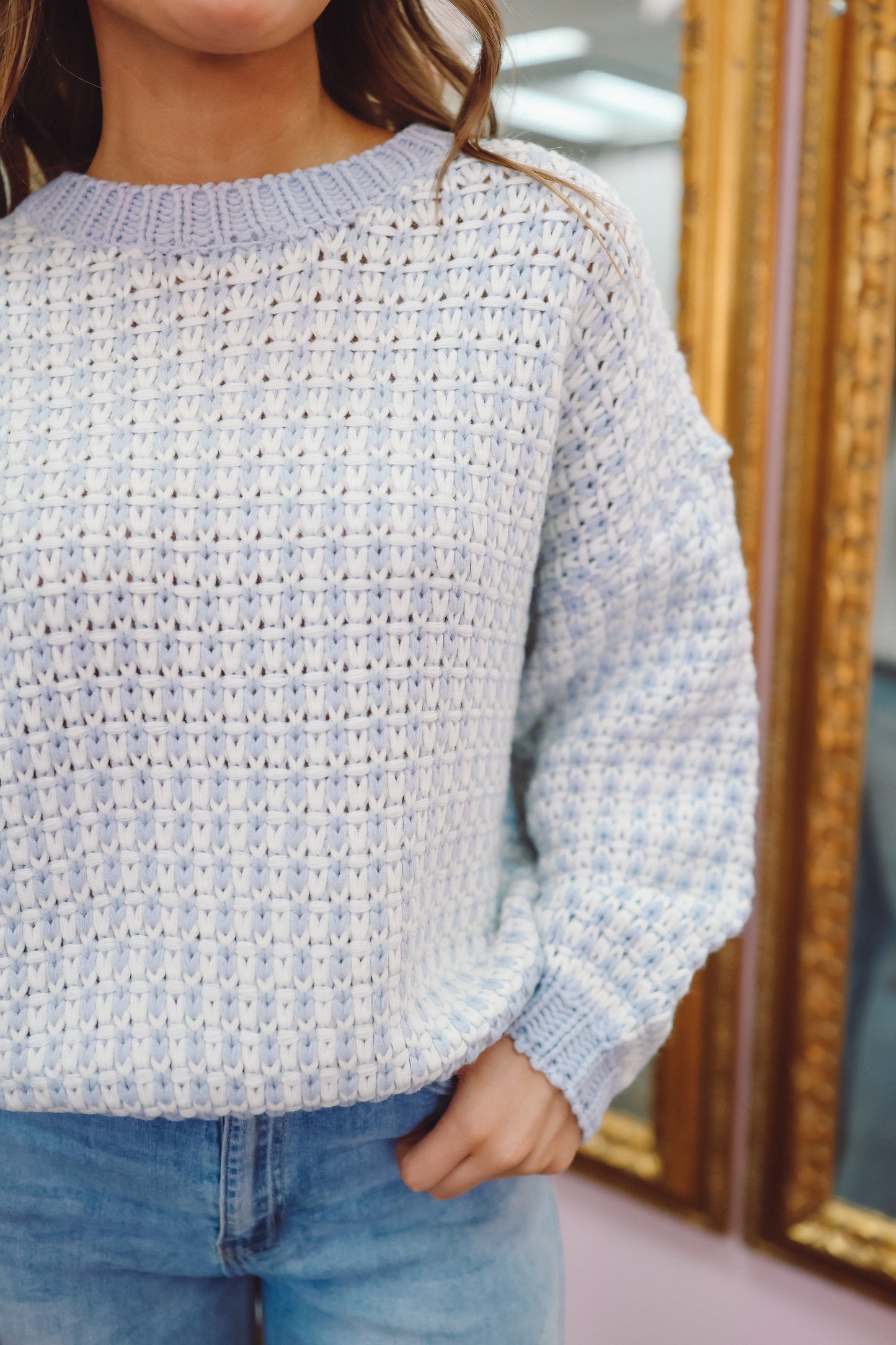 Colleen Two-Tone Textured Sweater - Light Blue