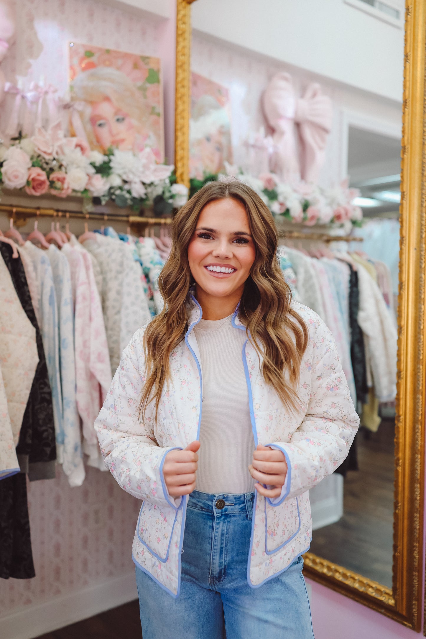 Janie Quilted Floral Jacket - Ivory