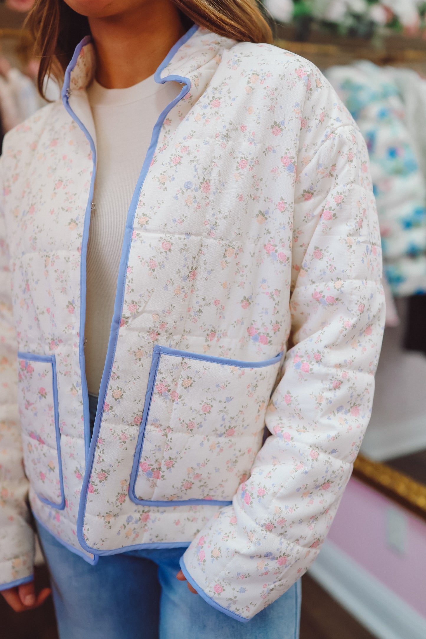 Janie Quilted Floral Jacket - Ivory