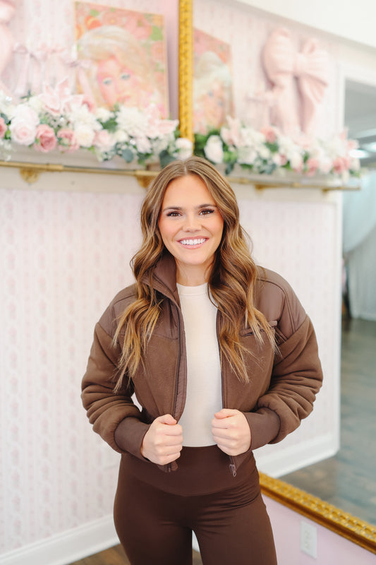 Norrah Fleece Cropped Jacket - Chocolate