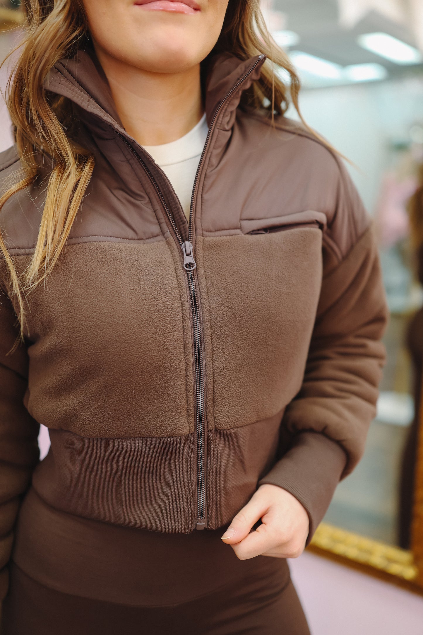 Norrah Fleece Cropped Jacket - Chocolate