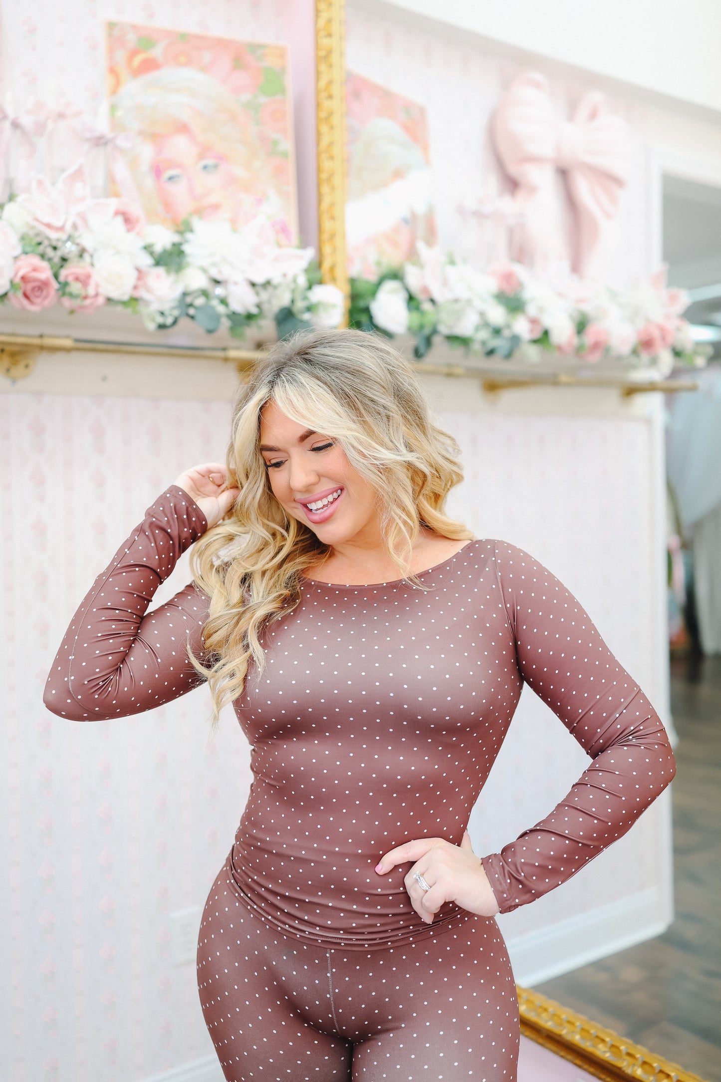 Lennie Polka Dot Off-Shoulder Top - Chocolate