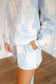 Kathleen Patchwork Quilted Mock Neck Short Set - Blue