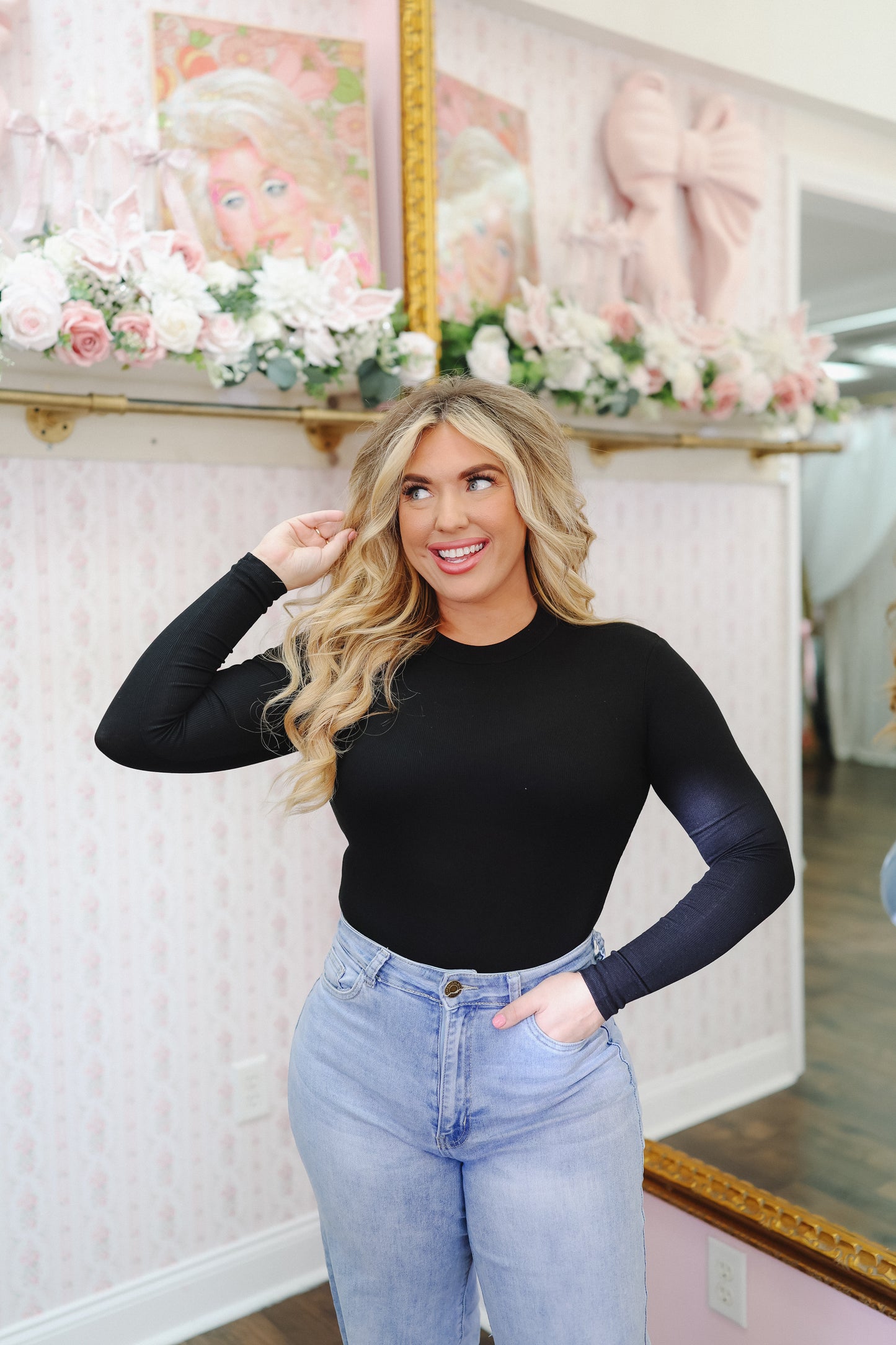 Gabby Mock Neck Bodysuit - Black