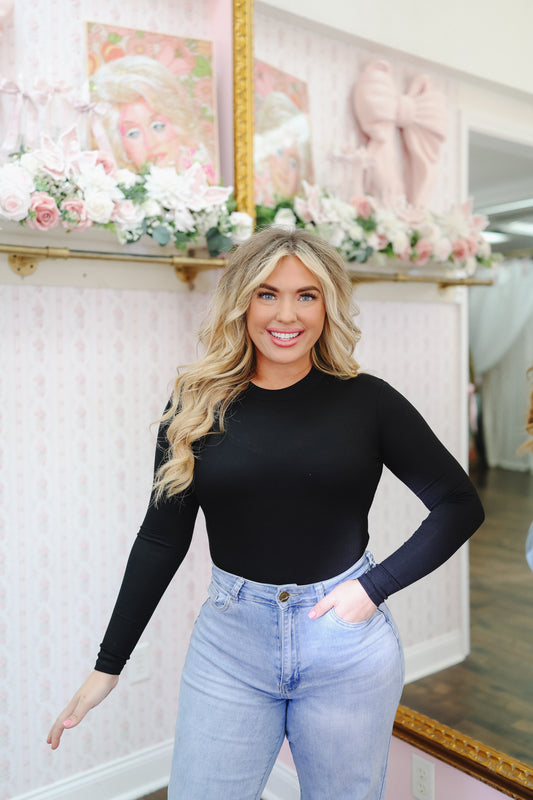 Gabby Mock Neck Bodysuit - Black