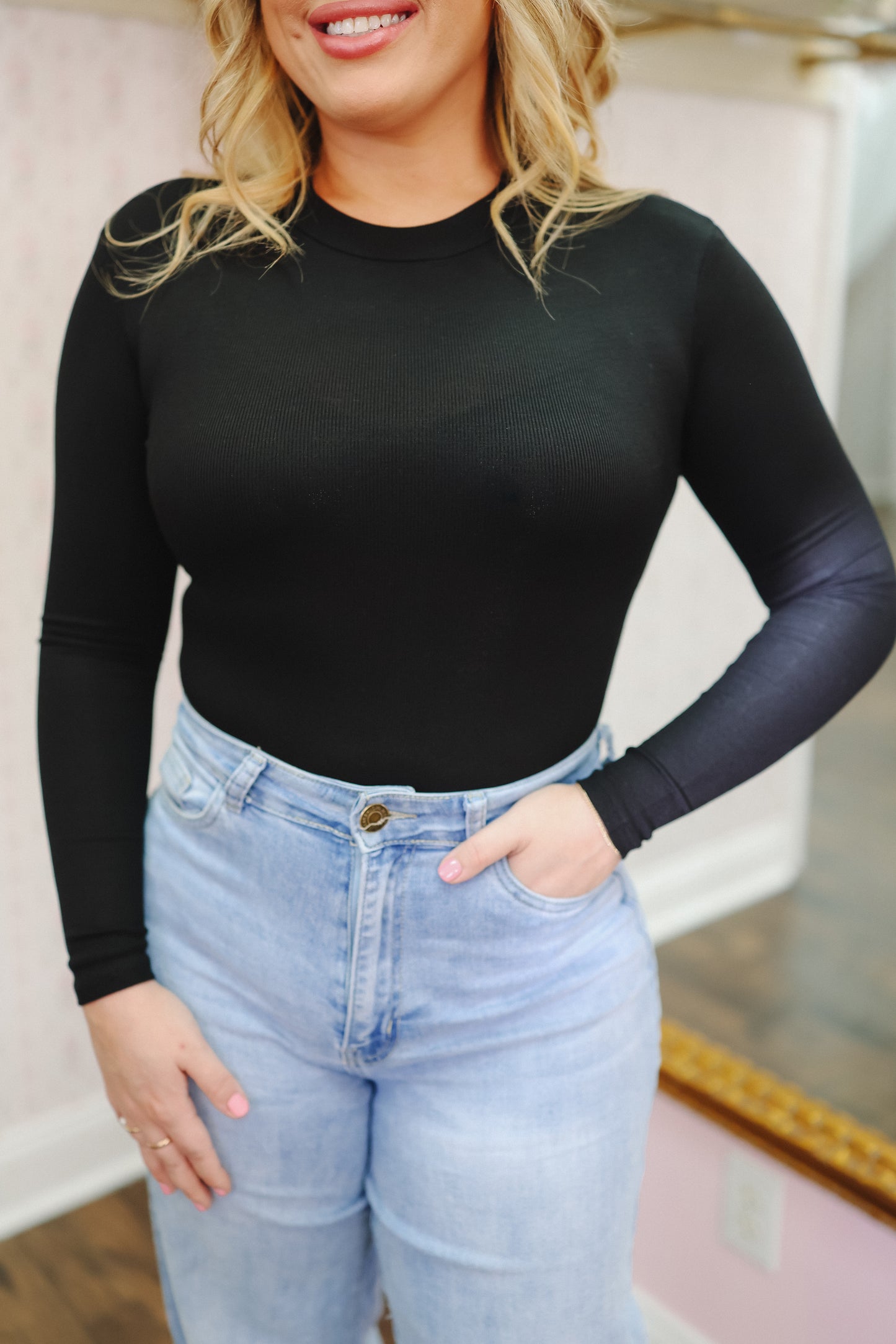 Gabby Mock Neck Bodysuit - Black