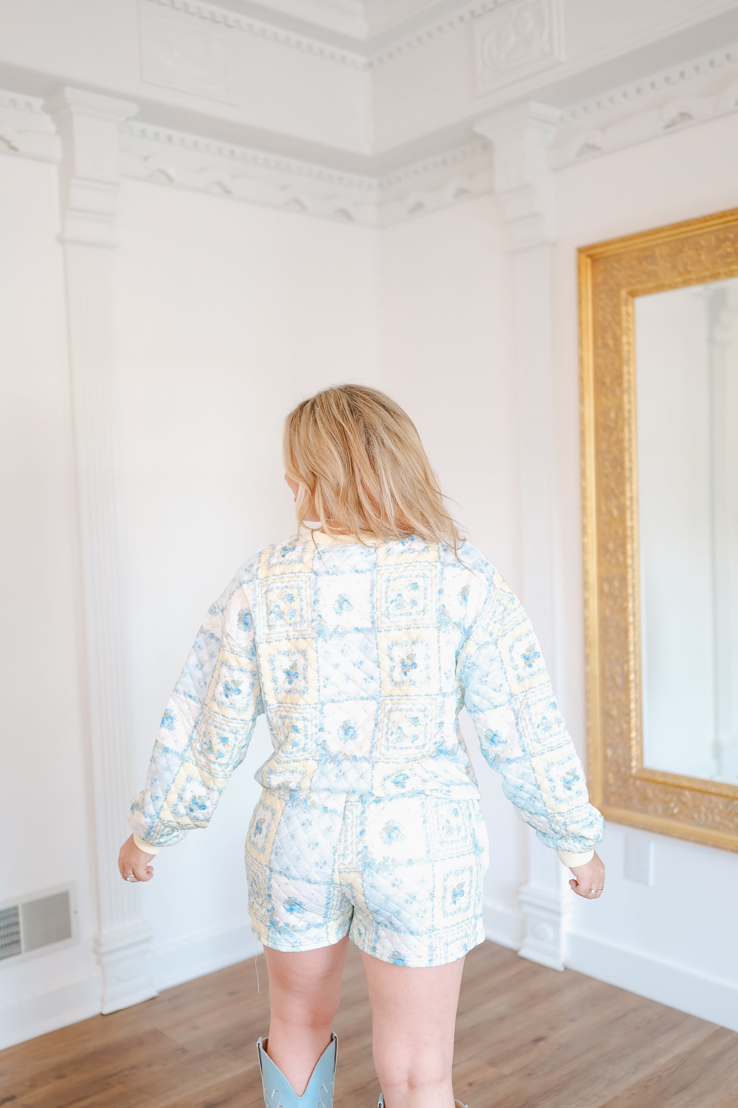 Darcie Patchwork Quilted Floral Lounge Set - Blue
