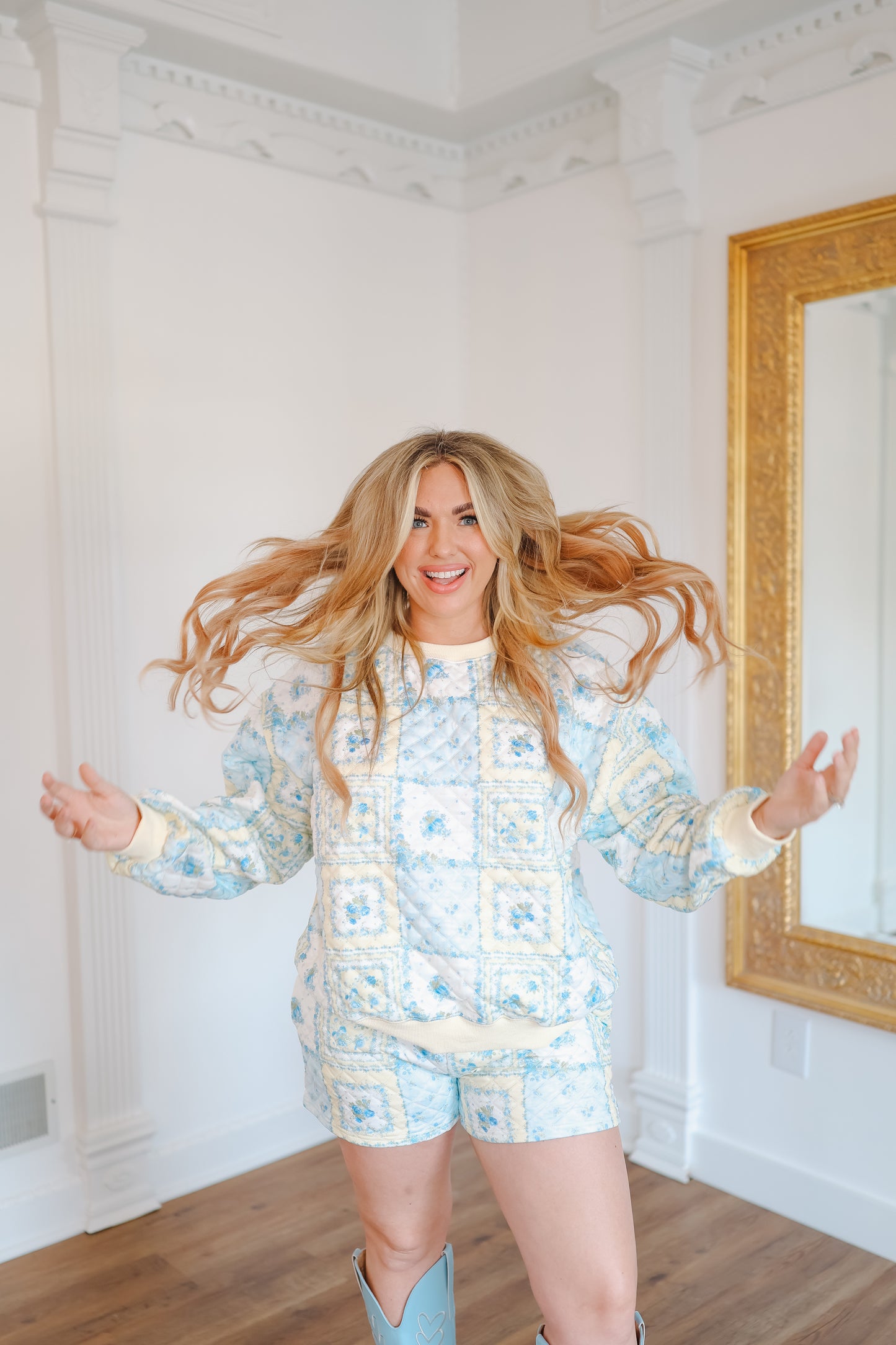 Darcie Patchwork Quilted Floral Lounge Set - Blue