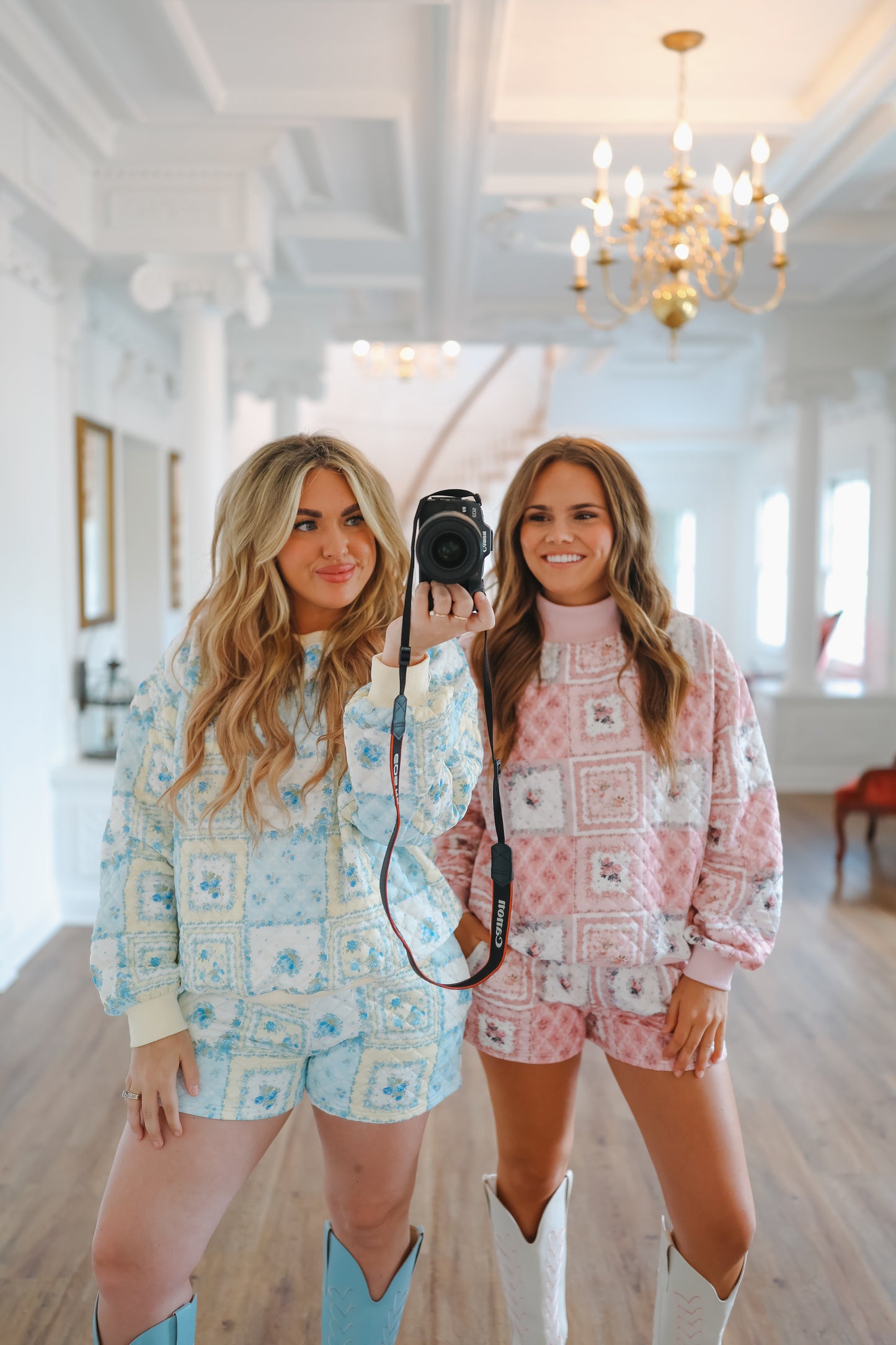 Mckinley Quilted Floral Patchwork Sweatshirt & Shorts Set - Pink