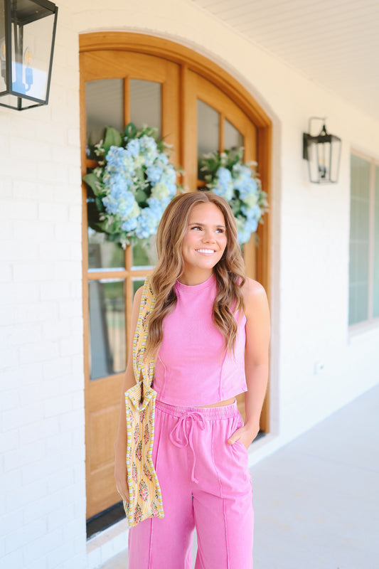 Tia Mineral Washed Tank & Pants Set - Pink