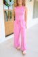 Tia Mineral Washed Tank & Pants Set - Pink