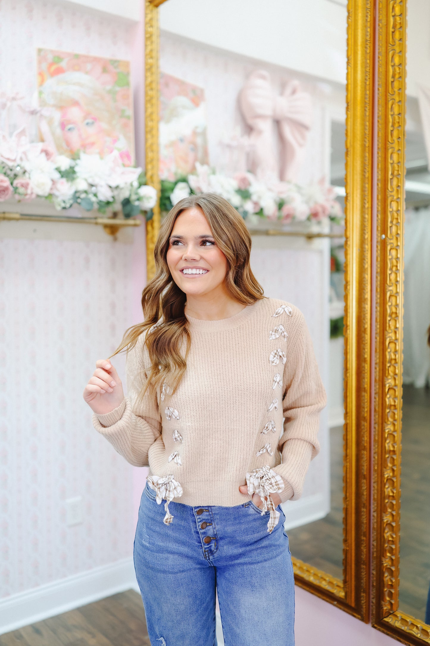 Jessica Lace-Up Sweater - Taupe