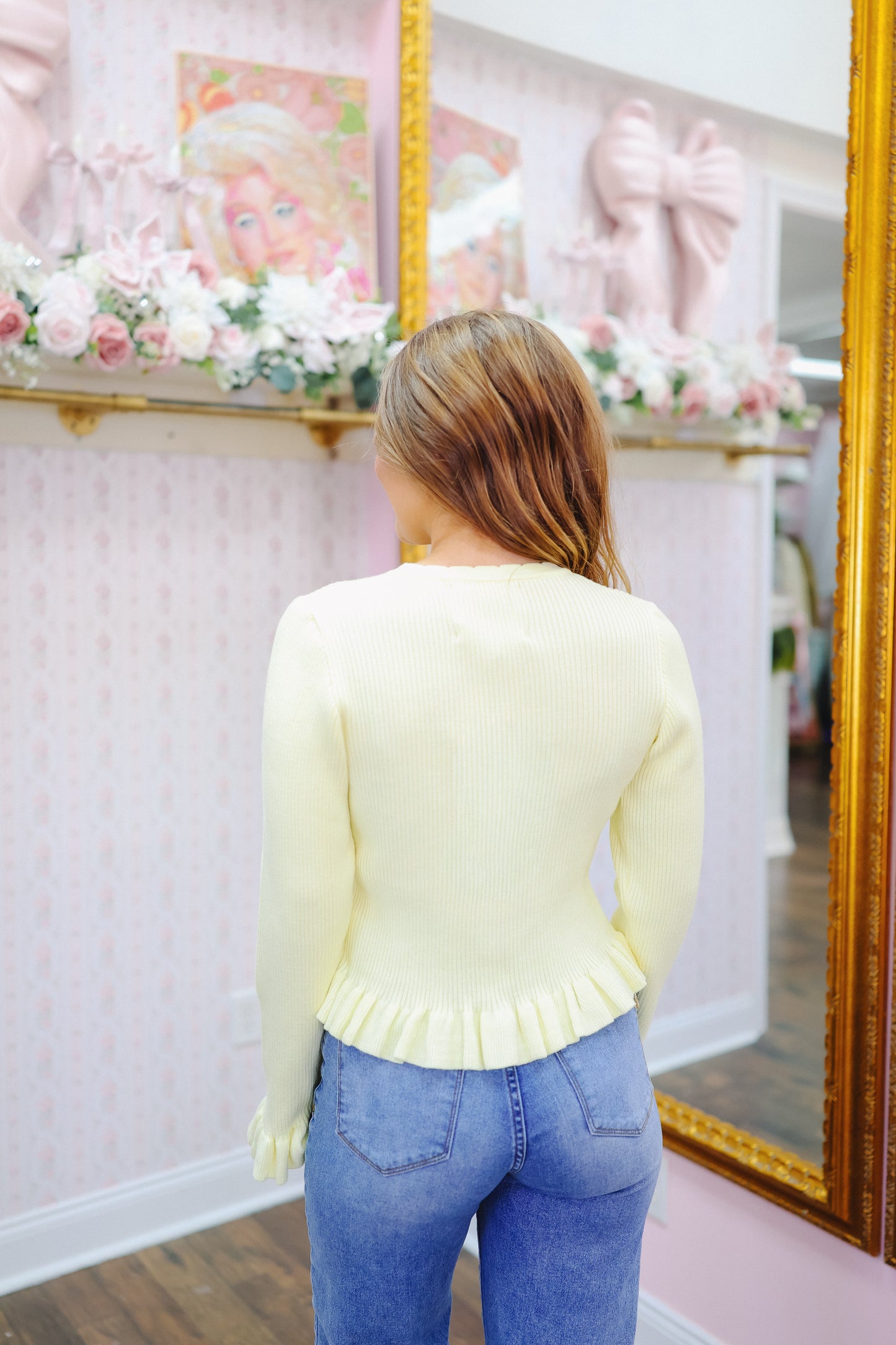 Brighton Ruffle Hem Knit Cardigan - Butter Yellow