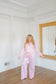 Miranda Floral Waffle Half-Zip Lounge Set - Pink