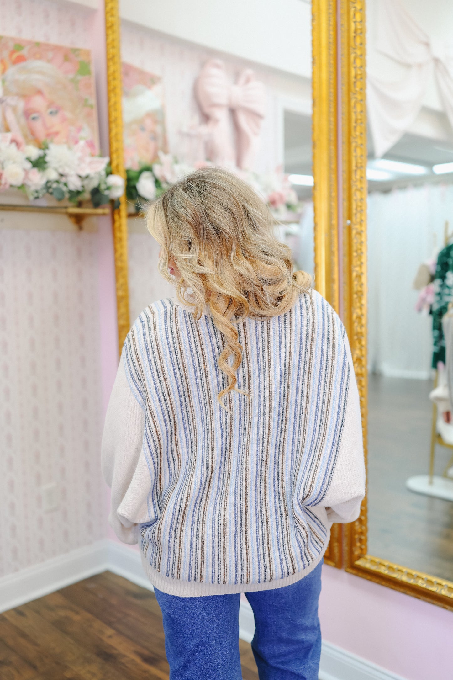 Beckie Striped Dolman Sweater - Blue/Beige