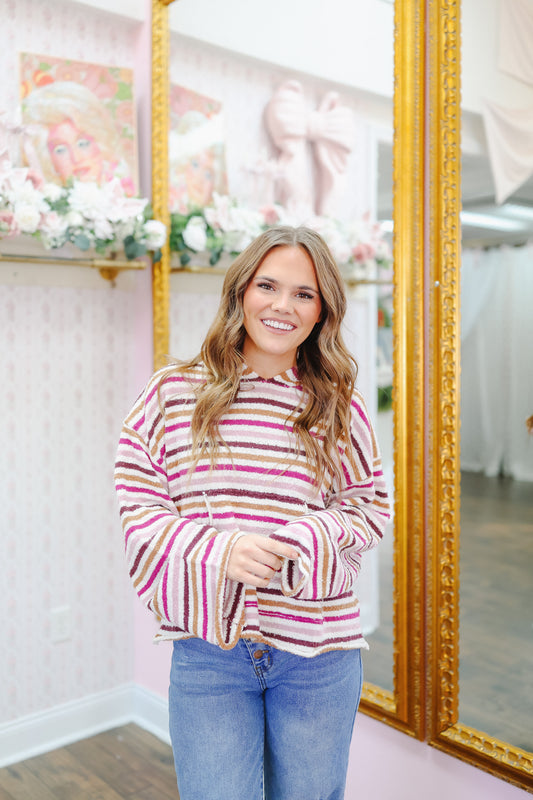 Vicki Striped Hoodie - Ivory Multi