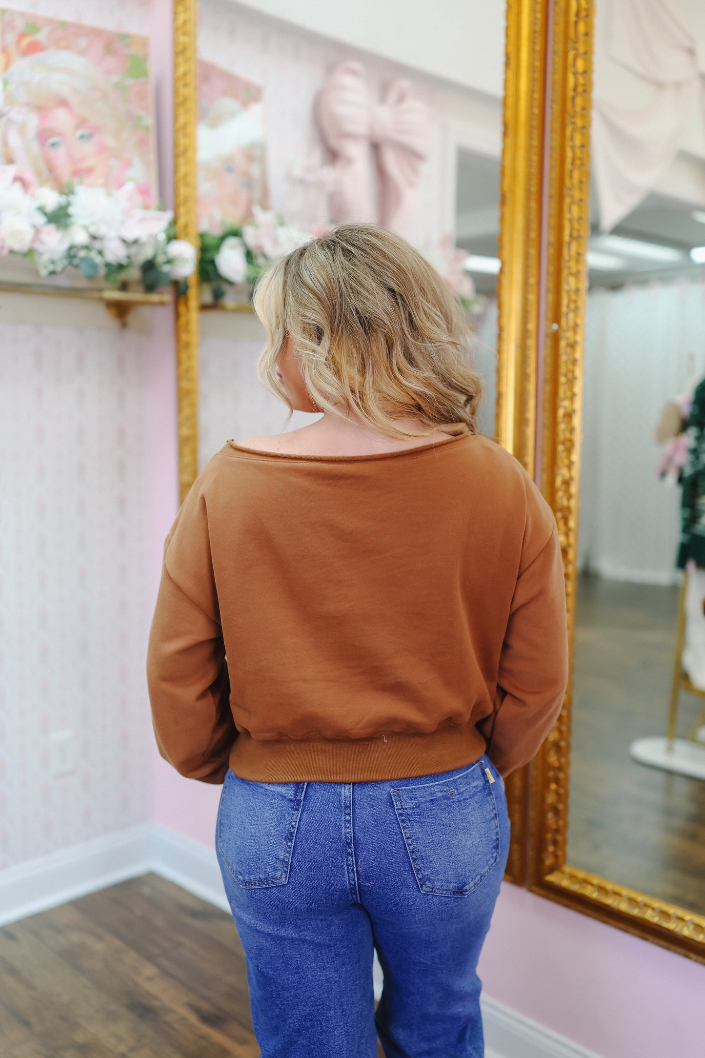 Alina Off-Shoulder Cropped Top - Chocolate