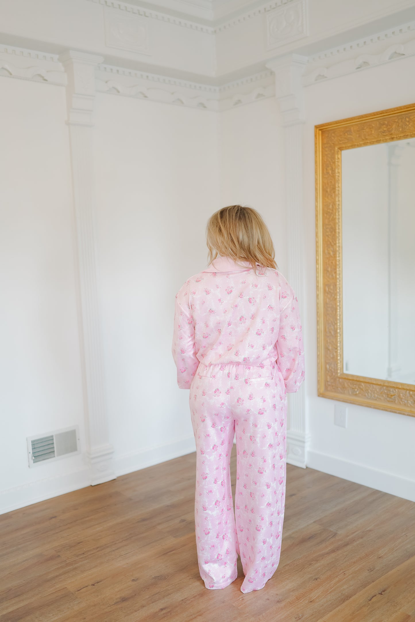 Miranda Floral Waffle Half-Zip Lounge Set - Pink