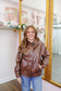 Darcy Oversized Vegan Leather Bomber Jacket - Chocolate