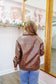 Darcy Oversized Vegan Leather Bomber Jacket - Chocolate