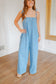 Quinn Pleated Polka Dot Wide Leg Jumpsuit - Denim