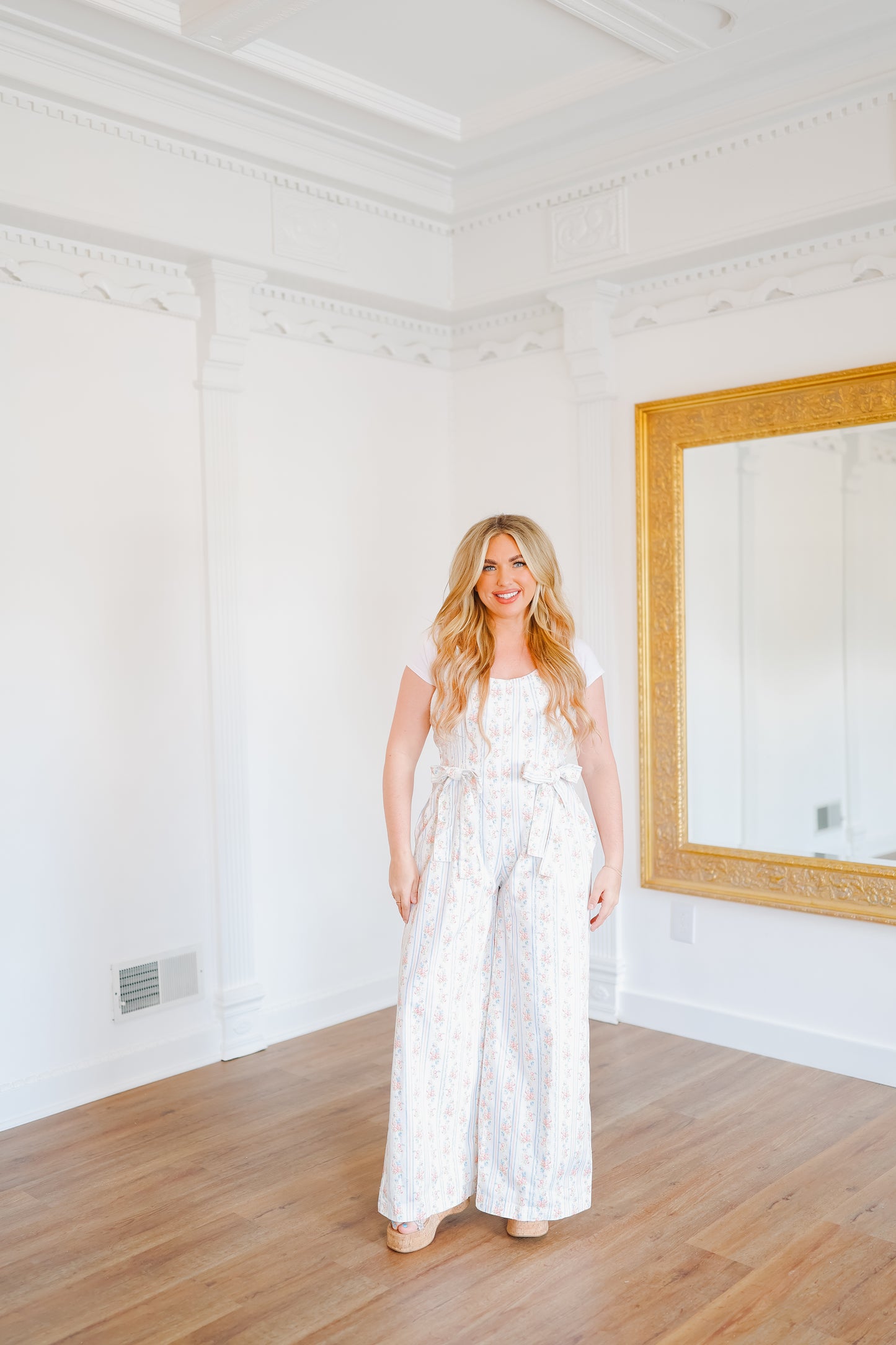 Ashley Stripe Floral Denim Jumpsuit - Off White