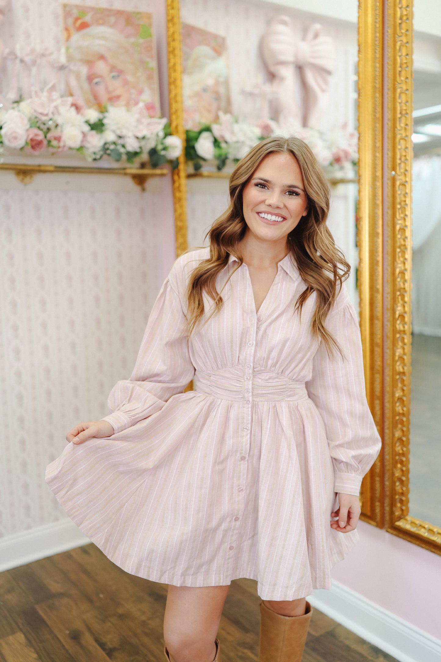 Jody Striped Button Mini Dress - Blush Multi