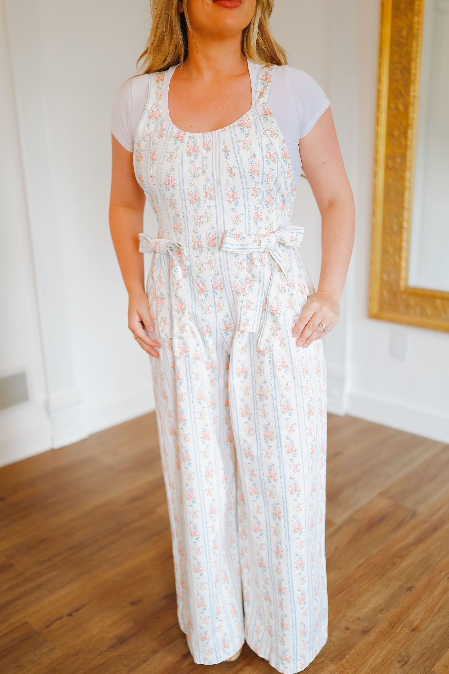 Ashley Stripe Floral Denim Jumpsuit - Off White