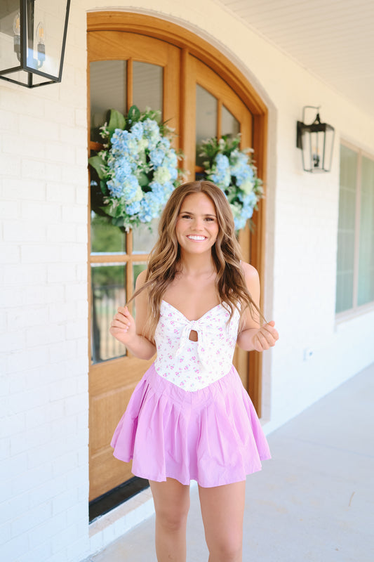 Alisa Floral Bow Romper - Lavender