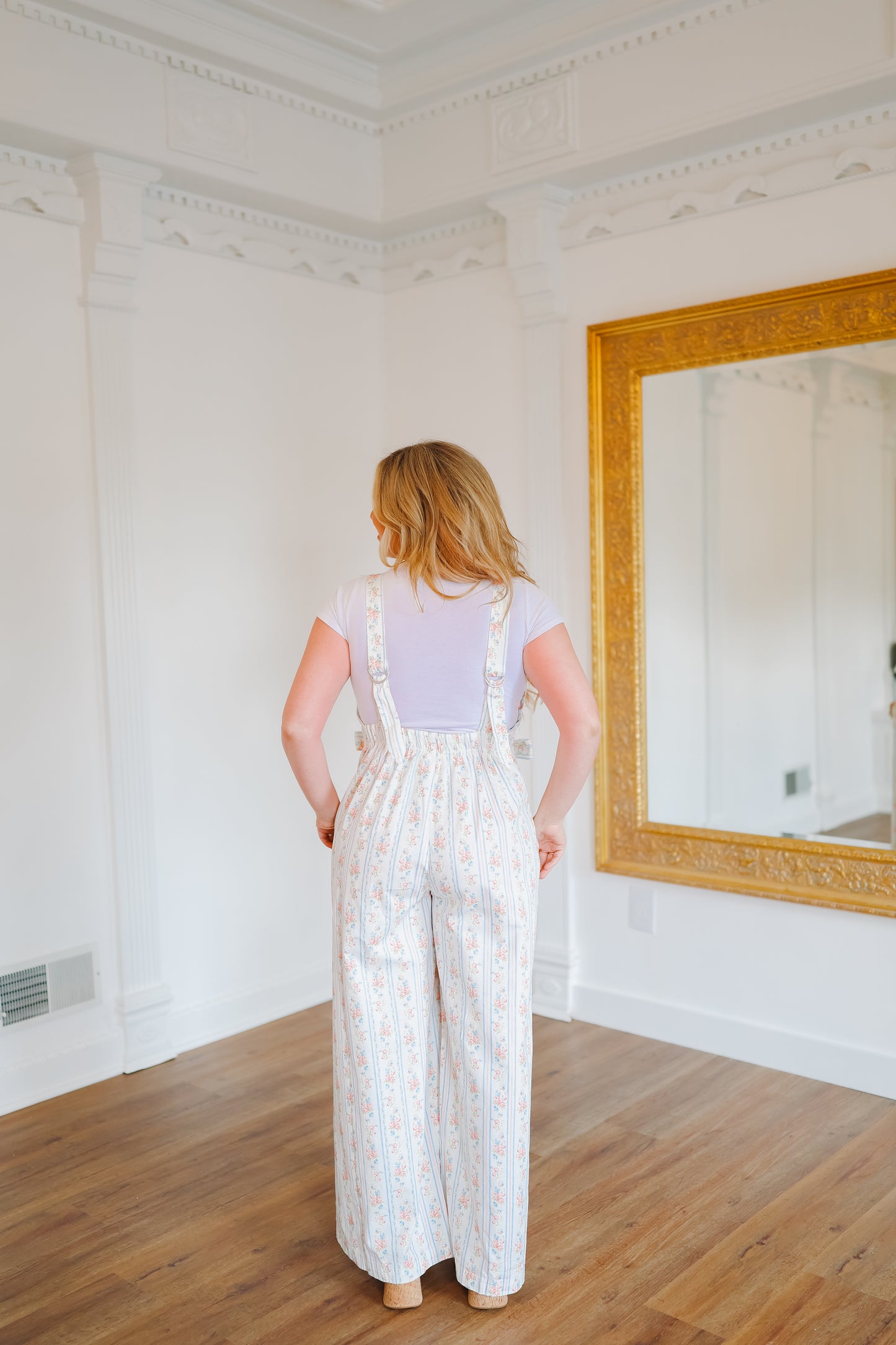 Ashley Stripe Floral Denim Jumpsuit - Off White