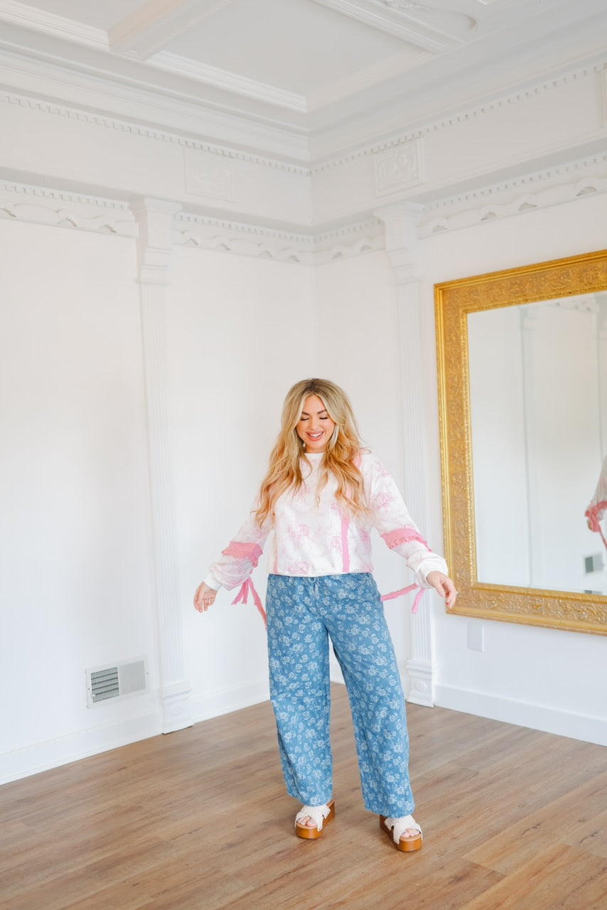 Aviana Vintage Floral Lace Patchwork Pullover - Pink