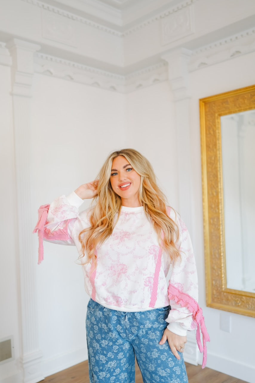 Aviana Vintage Floral Lace Patchwork Pullover - Pink