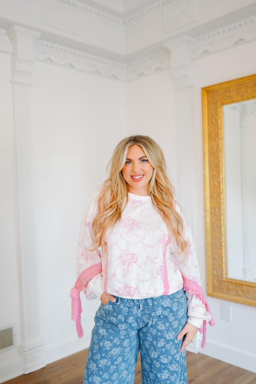 Aviana Vintage Floral Lace Patchwork Pullover - Pink