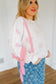 Aviana Vintage Floral Lace Patchwork Pullover - Pink